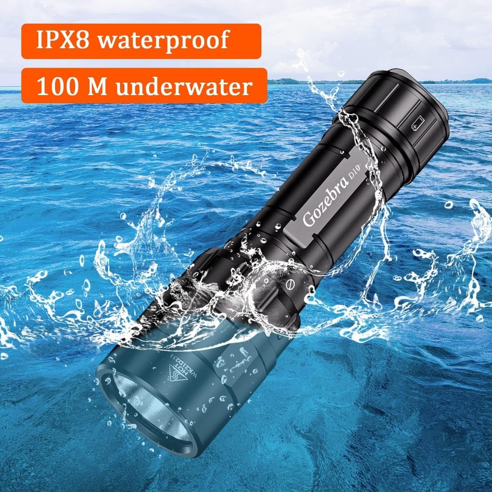 D10 4500 Lumen Underwater Light, 3 Modes Dive Light Scuba Diving Flashlight D...