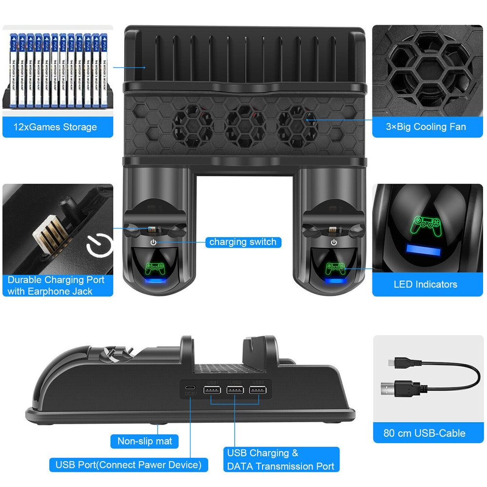 Vertical Cooling Stand For Playstation 4 Console PS4 Dualshock Controller Games