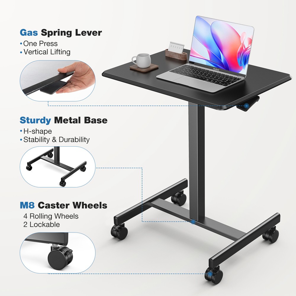 Adjustable Height Mobile Standing Desk with Wheels - Rolling Laptop Table
