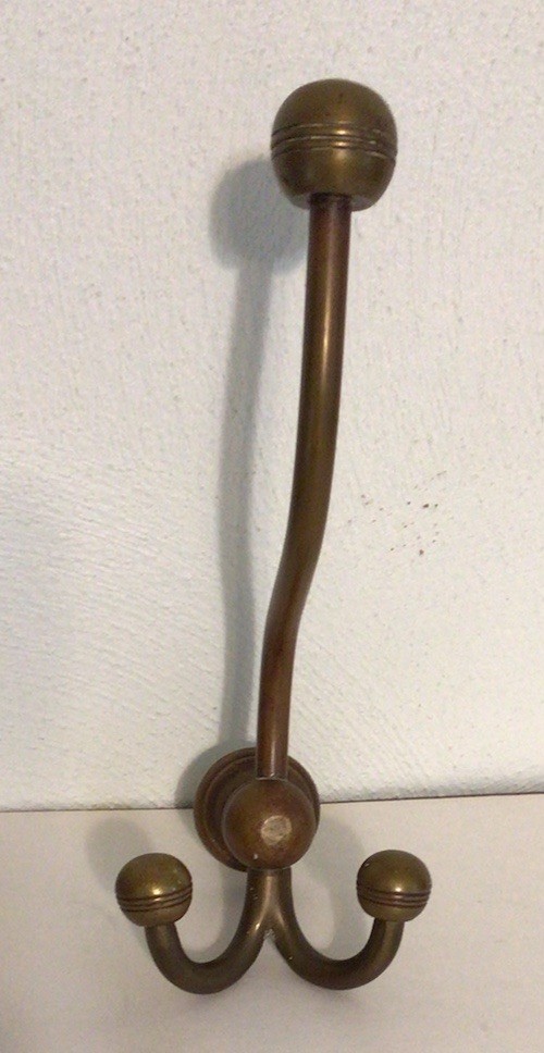 Vintage Solid Brass Large Coat Hook, 3 Hooks, Nice Patina