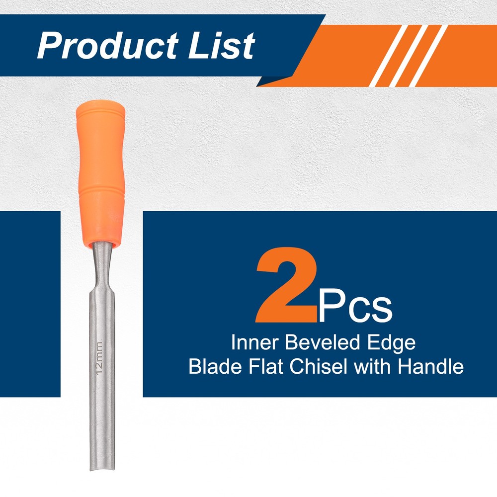 2pcs Wood Chisel 1/2" Inner Beveled Edge Blade Flat Chisel with Handle