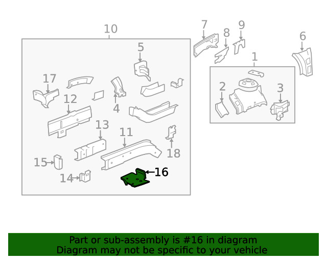 Genuine GM Driver Side Engine Compartment Rear Rail Extension 10393627