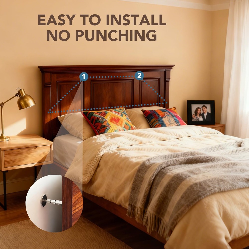 2PCS Adjustable Threaded Bed Frame Anti-Shake Headboard Stoppers w/ Wall Protect