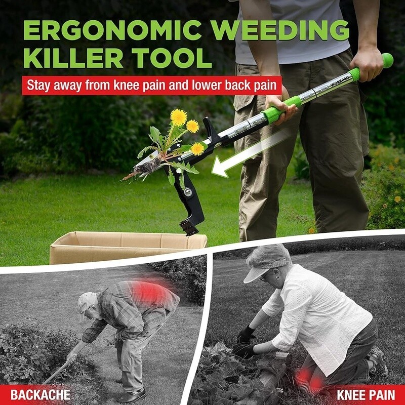 Weed Puller Tool Stand Up Dandelion Weeder Long Handle 4 Claws Root Remover New
