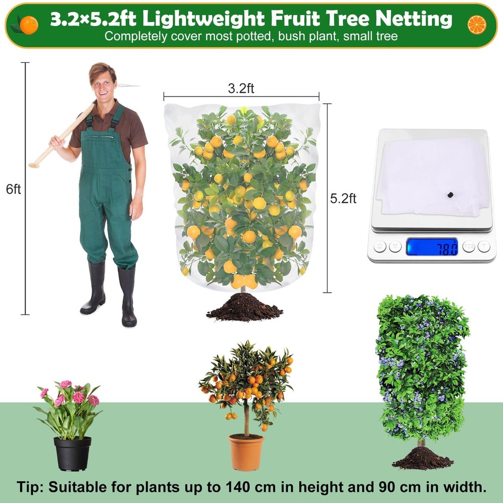 4 Pack 5.2×3.2Ft Bird Netting for Blueberry Bushes, Tree 4 Pack, White