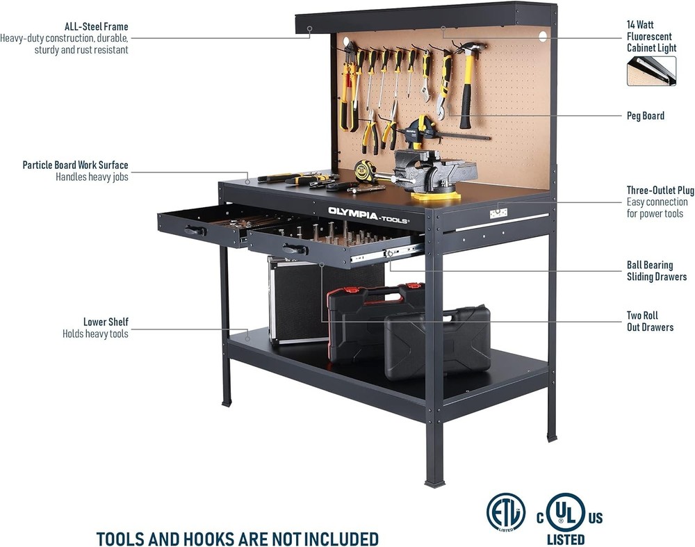 Multipurpose Workbench with Power Outlets and Light=