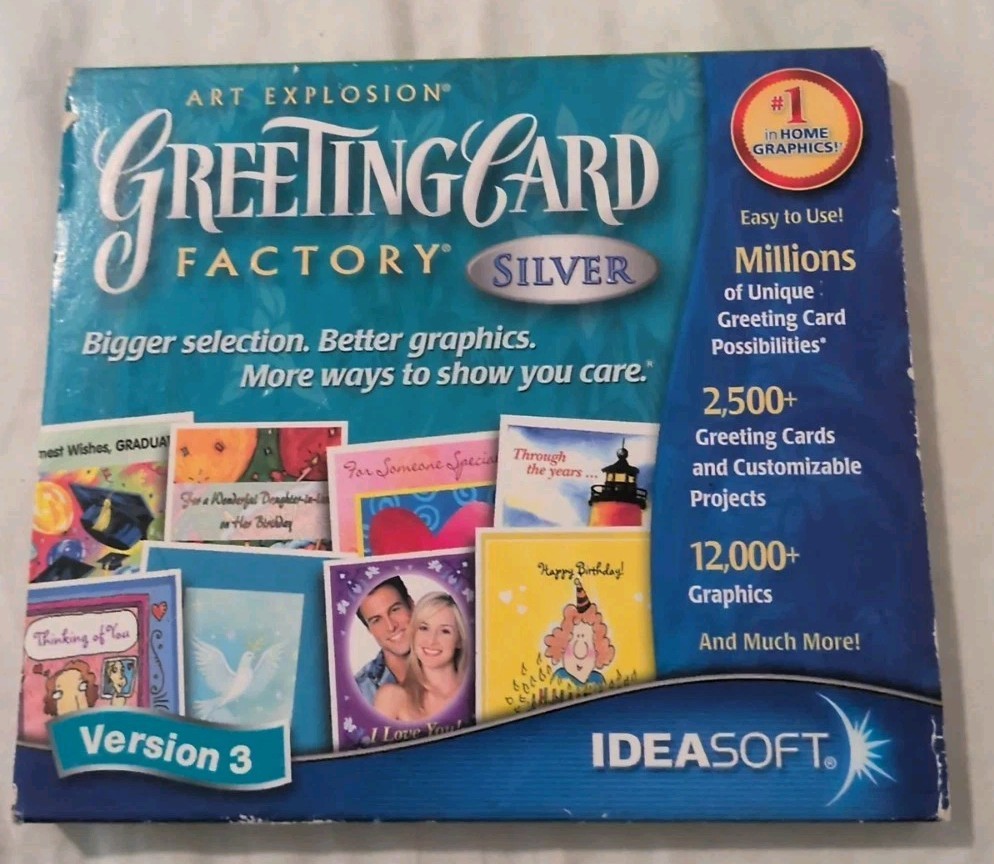 Art Explosion Greeting Card Factory 3 Silver PC CD Projects & Graphics B17