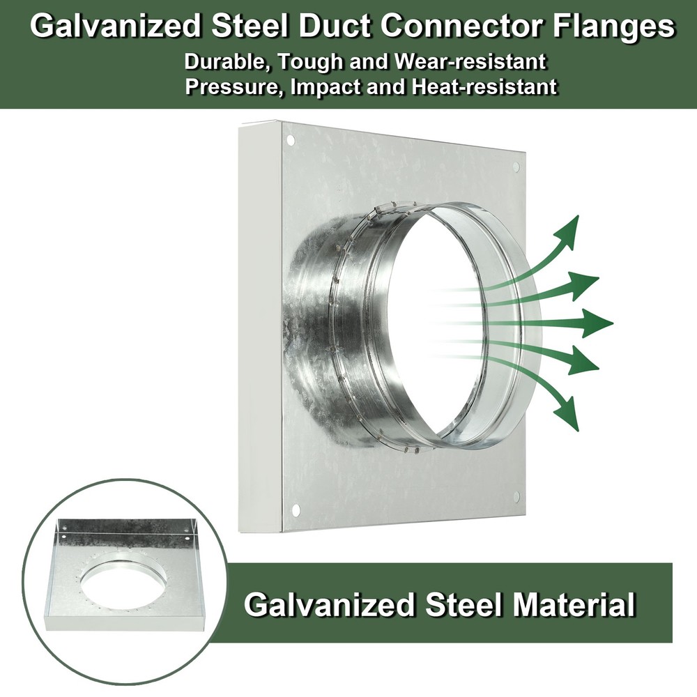 8" Square Galvanized Duct Connector Flange, Silver Tone