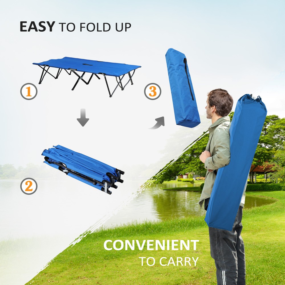 2 Person Folding Camping Cot for Adults Portable Elevated Double Sleeping Bed
