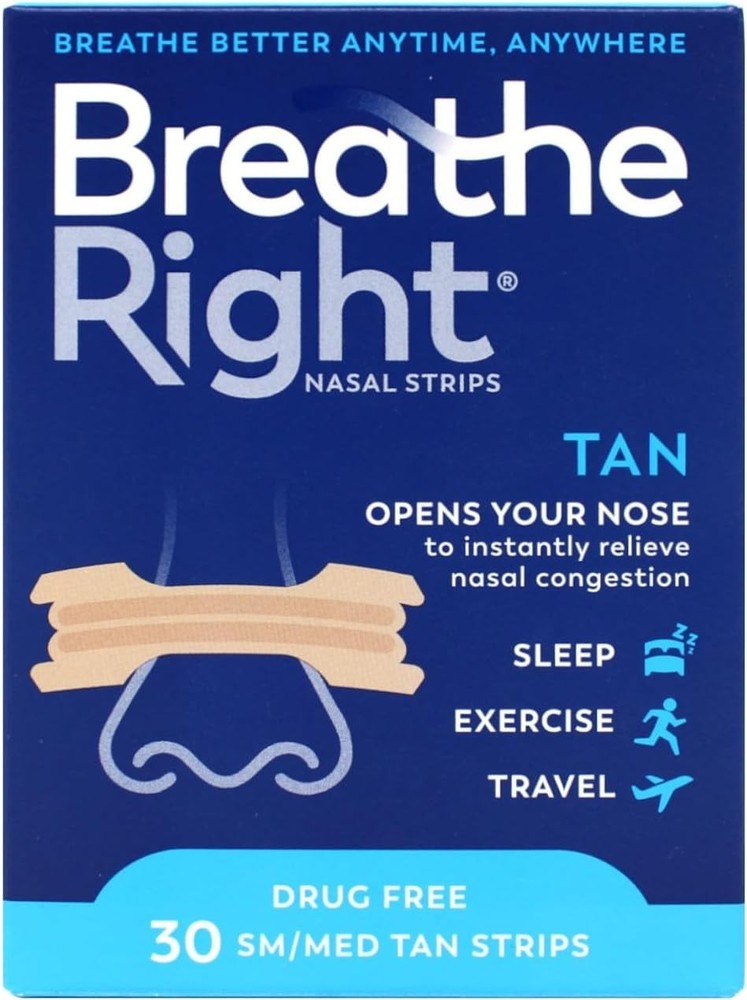 Breathe Right Nasal Strips, Tan, Small/Medium, 30 CT
