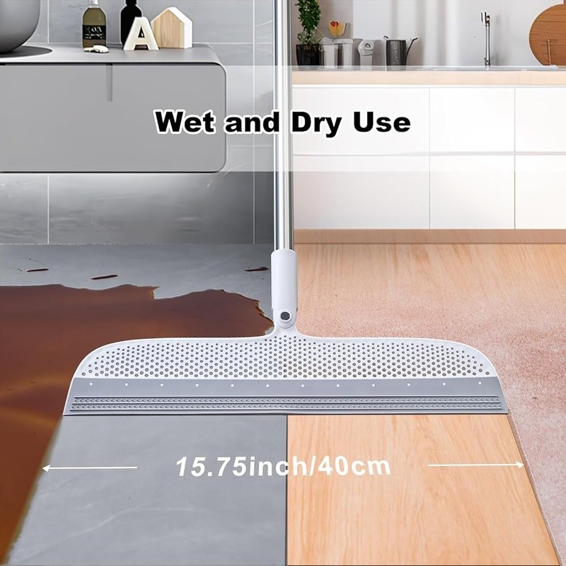 Rubber Broom Pet Hair Removal Squeegee Cleaning Tool Multi-Surface Use