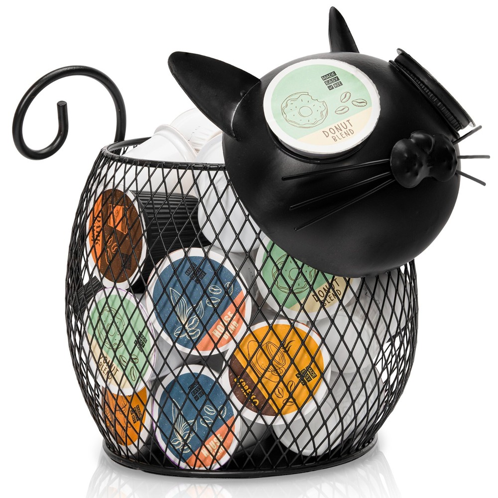 Made Easy Kit Coffee Pod Organizer, Coffee Bar Functional Décor, Black Cat