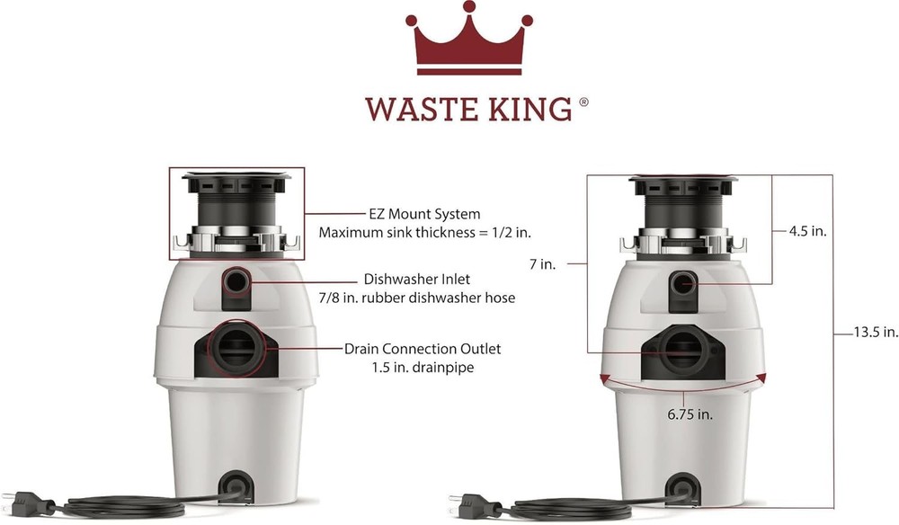 Legend Continuous Feed Garbage Disposal 1/2 HP - Fast Install, No Wiring