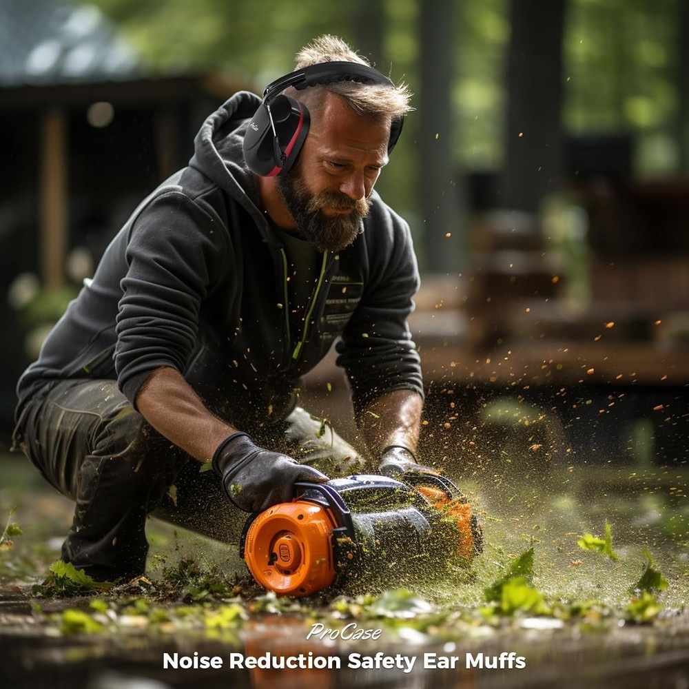 Professional Noise Cancelling Ear Muffs - Adjustable & Compact Design - Red