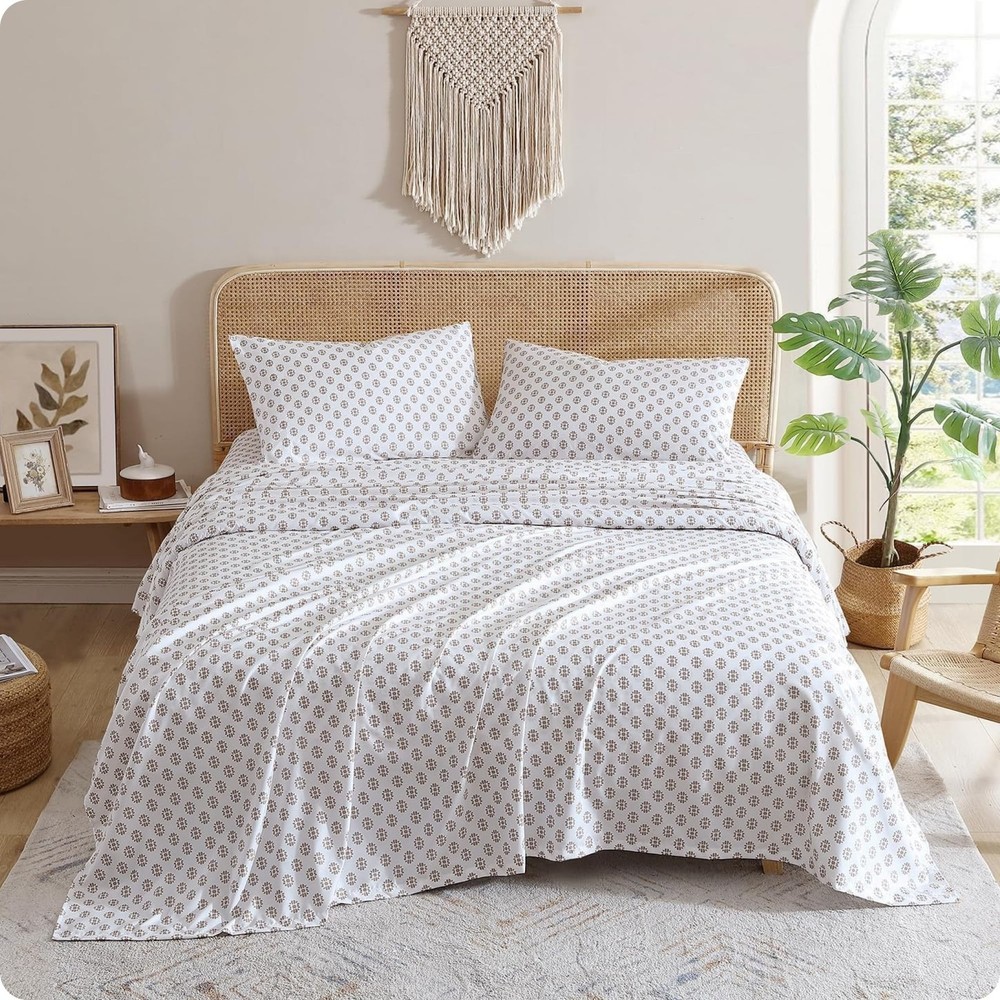Indigo Ink - Full Size Sheet Set, 4-Piece Boho Medallion Patterned Bedding, S...