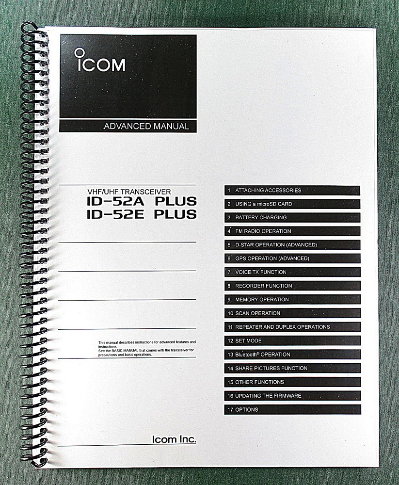 Icom ID-52A/E Plus Advanced Instruction Manual: Full Color & Coil Bound!