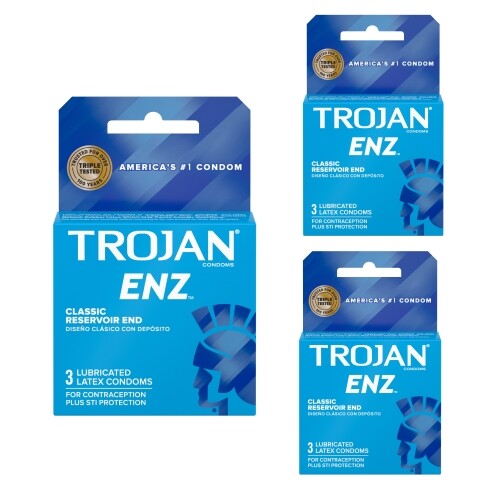 3 Pack Trojan Enz Condoms Lubricated Latex 3 Each