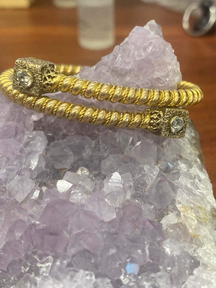 Thin Gold-Filled Bypass Cuff Bracelet - Cube Ends with paste
