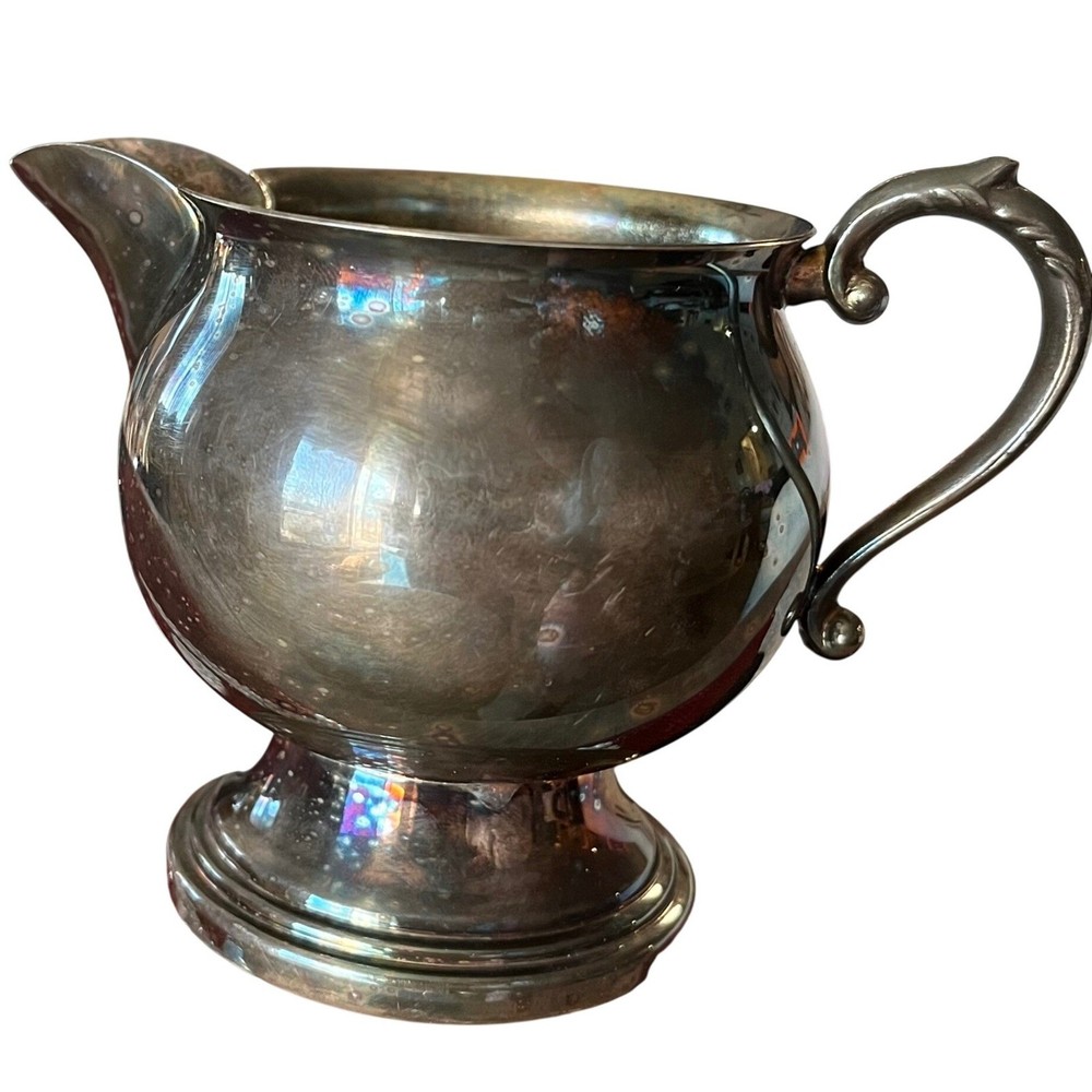 Vintage Silver Plated Footed Creamer Pitcher with Patina
