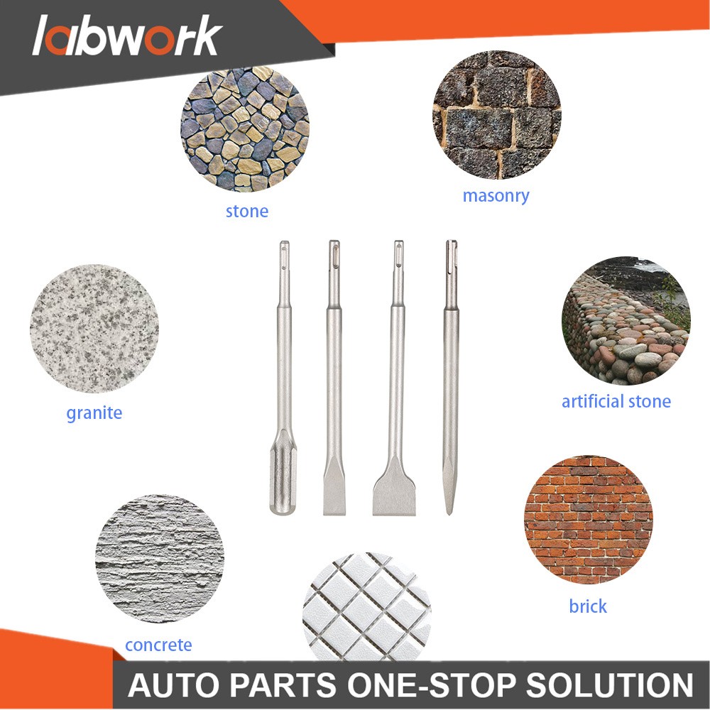 Labwork 4 Pack SDS Plus Chisel Bits -Flat Chisel Grooving Chisel & Point Chisel