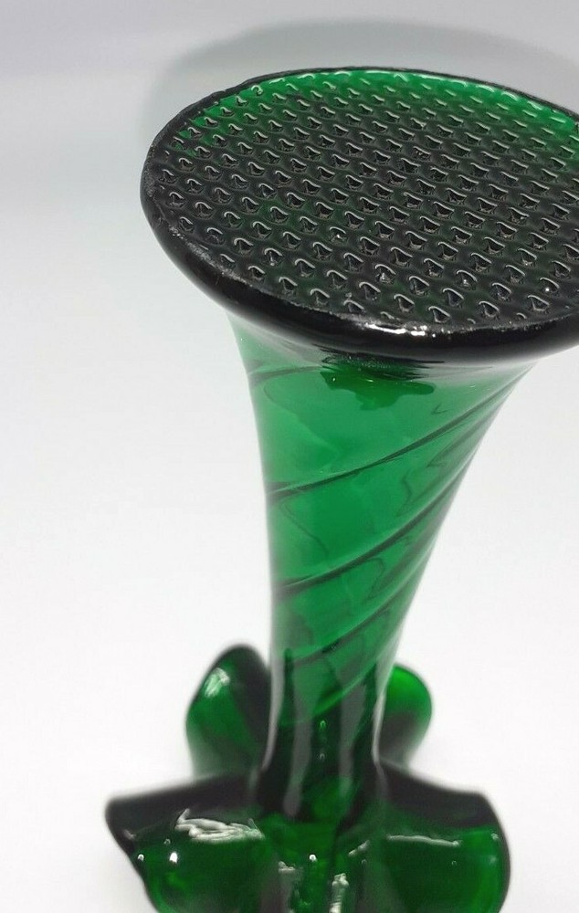 Emerald green glass ruffled top bud vase