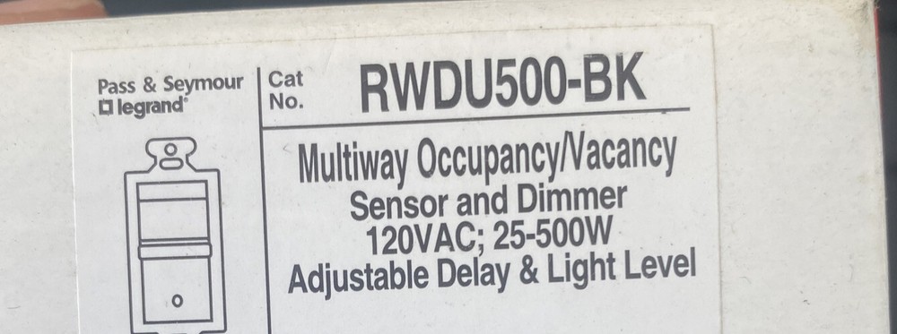 Pass & Seymour, Multi-way Dimming Wall Switch Vacancy/Occupancy Sensor, RWDU500