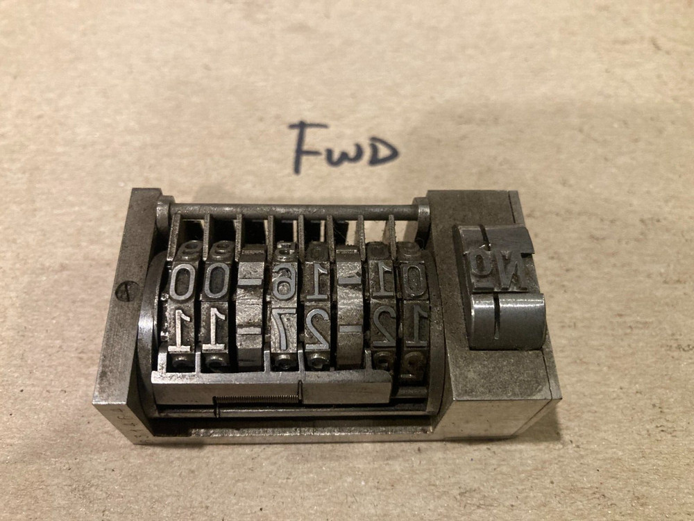 1X Letterpress Numbering DATE machine ATLANTIC 8 DIGIT FORWARD