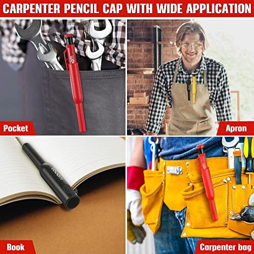 3 Pcs Mechanical Carpenter Pencils with 21 Pcs Refills, Deep Hole Marker Set