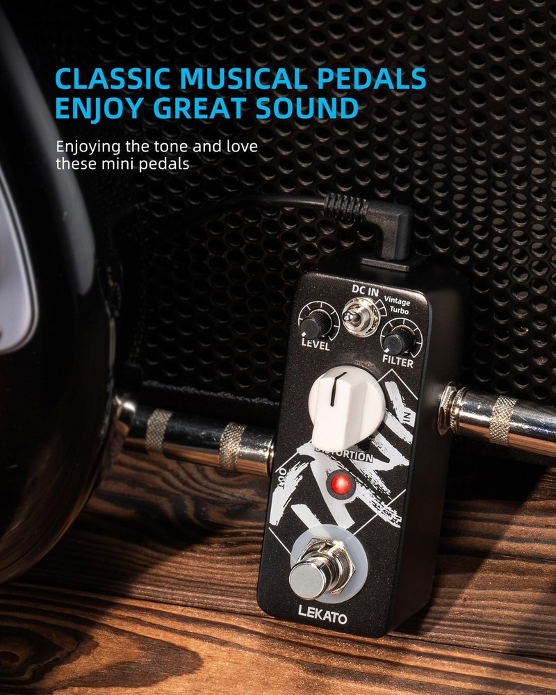 LEKATO High Gain Distortion Pedal, Analog Mini Black