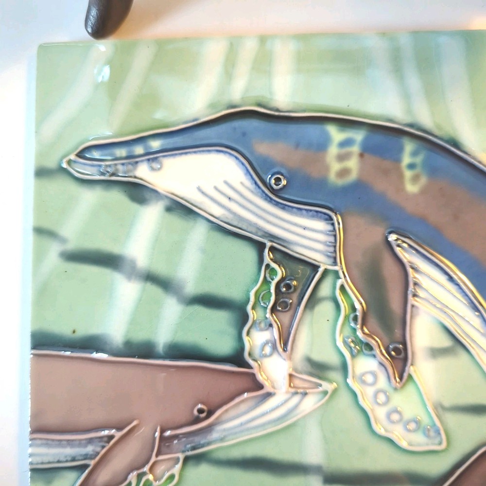 Two (2) Humpback Whale Ceramic Tiles 6” Square