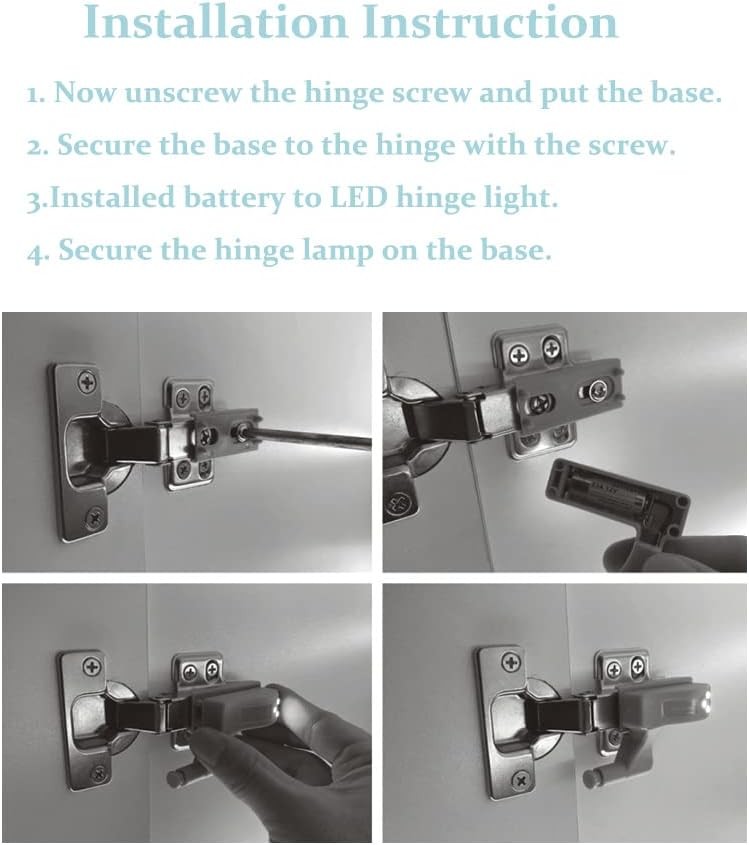 10Pcs Light Hinges Set, Universal Cabinet Cupboard Wardrobe LED White