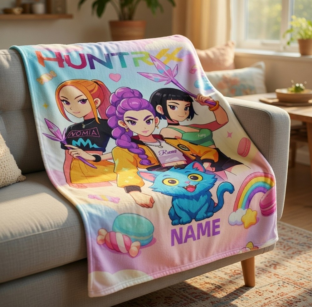 Custom Spring Anime Kpop Demon Flannel Blanket Easter Cozy Gift