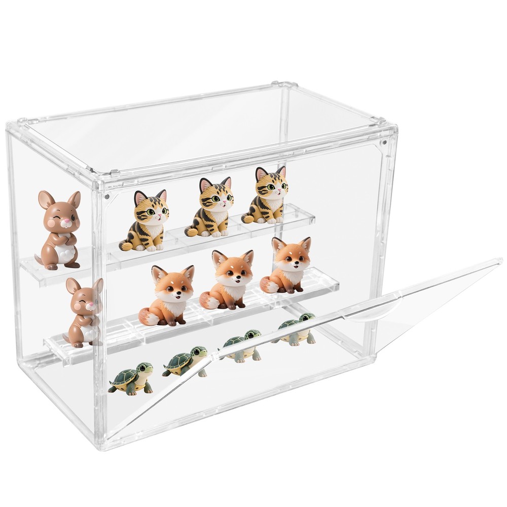 Clear Acrylic 3 Tier Figure Display Case with 2 Movable Plates Stackable Show