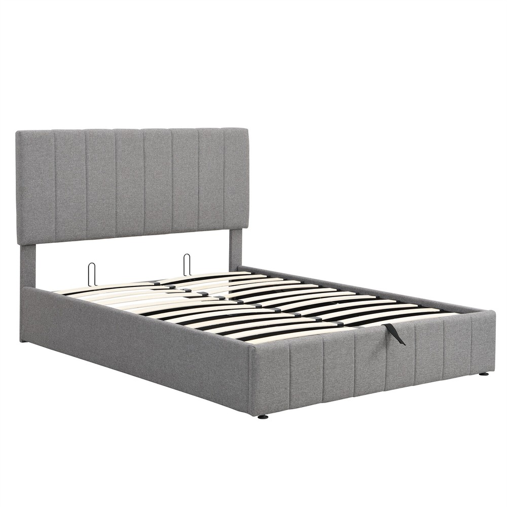 Full Size Upholstered Platform Bed Frame w/ Hydraulic Storage System Gray New