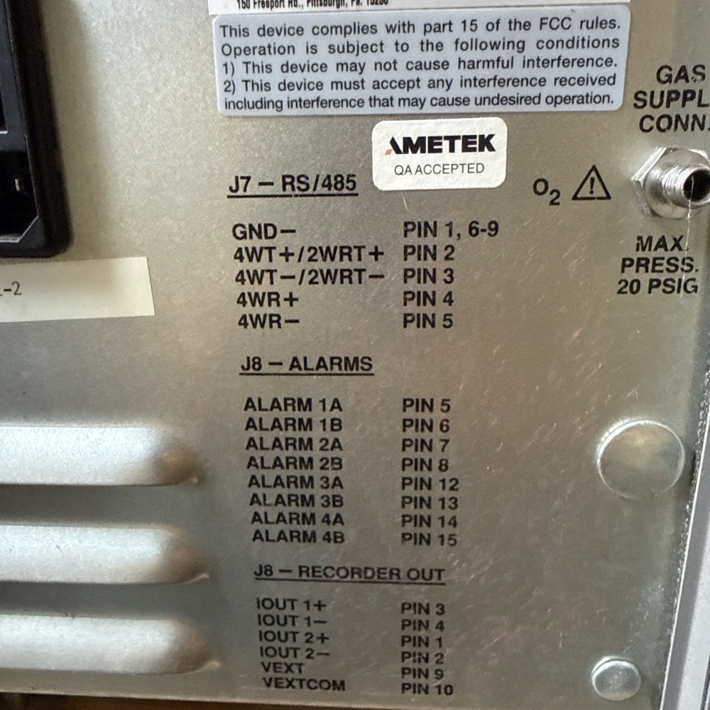 2 AMETEK Process Instruments Thermox CG-1000 Oxygen Analyzer Working
