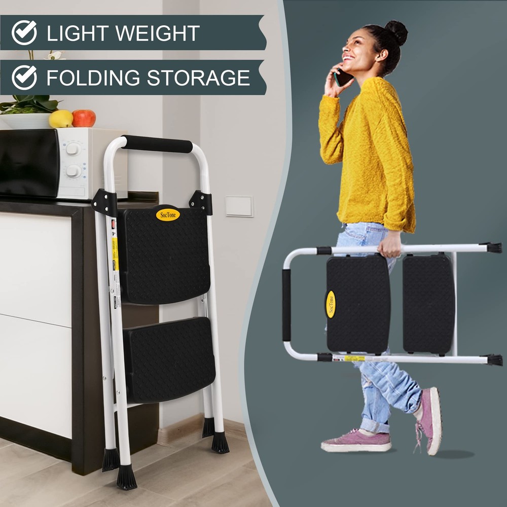 2 Step Ladder, Folding Step Stool for Adults with Handle, Lightweight, Perfec...