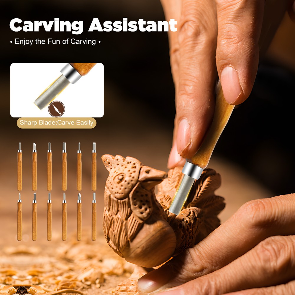 12 Piece Wood Carving Hand Chisel Tool Set Professional Woodworking Gouges Steel