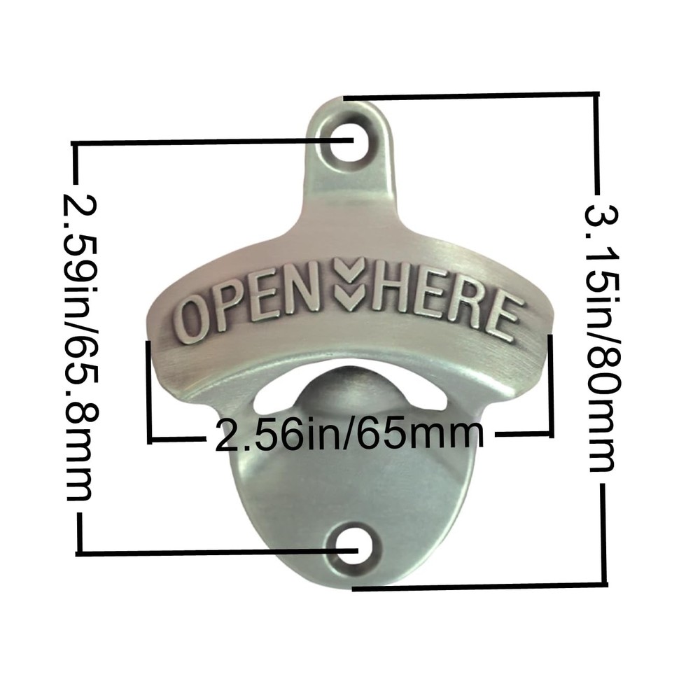Old Style Wall Mounted Bottle Opener with Magnets Rustic Silver Rustproof Scr...