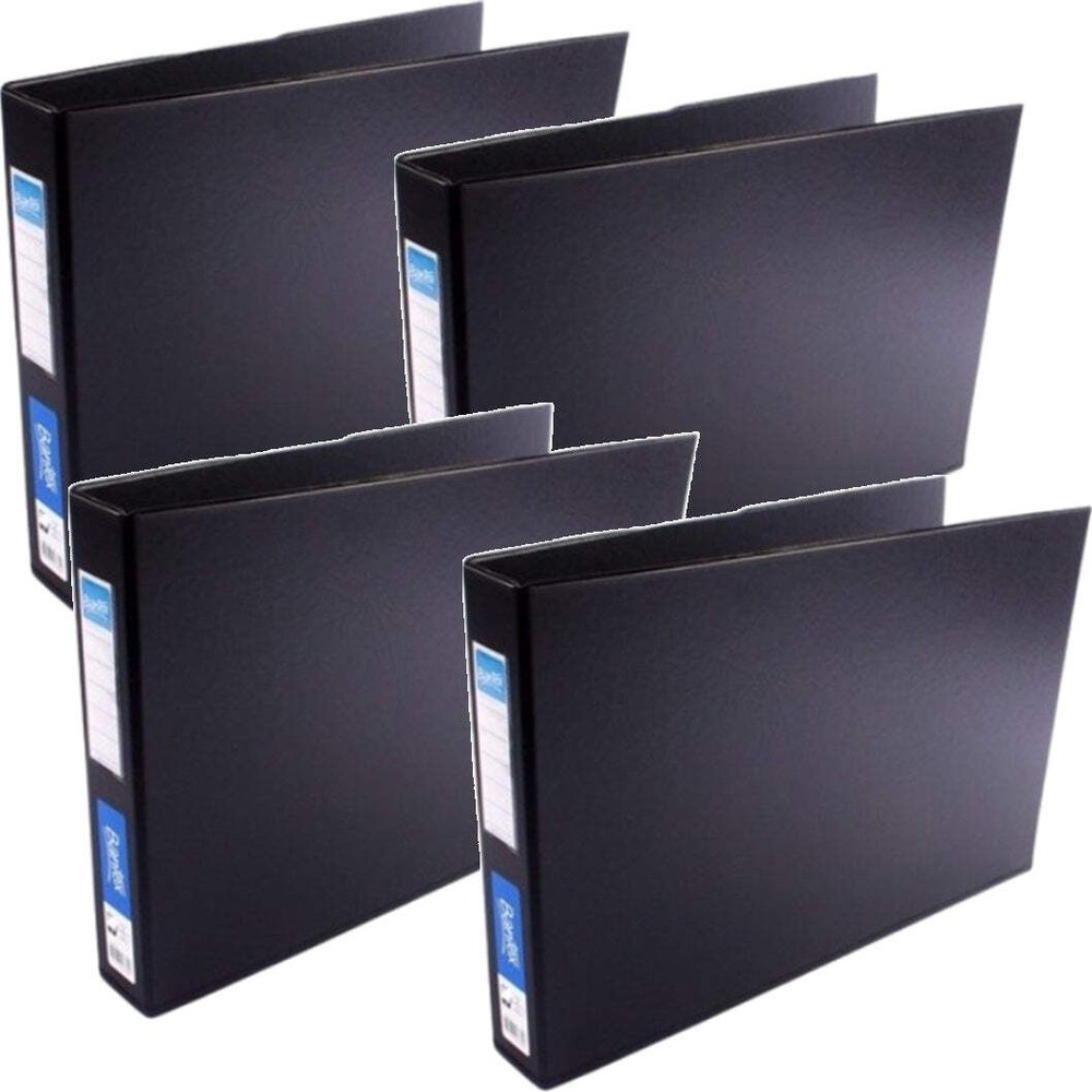 NEW 4x Bantex Ring Binder Folder Landscape 2D Ring 65mm A3 Black Box BULK