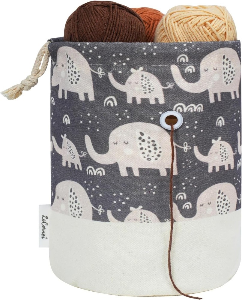 Portable Small Crochet Bag Organizer with Drawstring - Adorable Elephant Design
