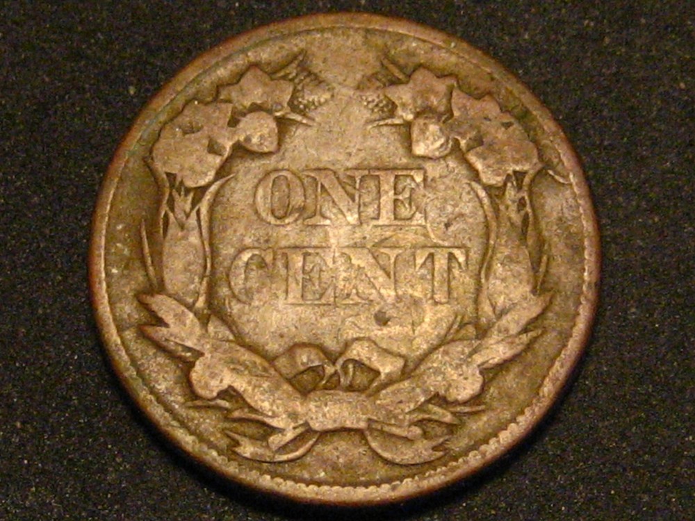 1857 Flying Eagle Cent VG Partially Discolored