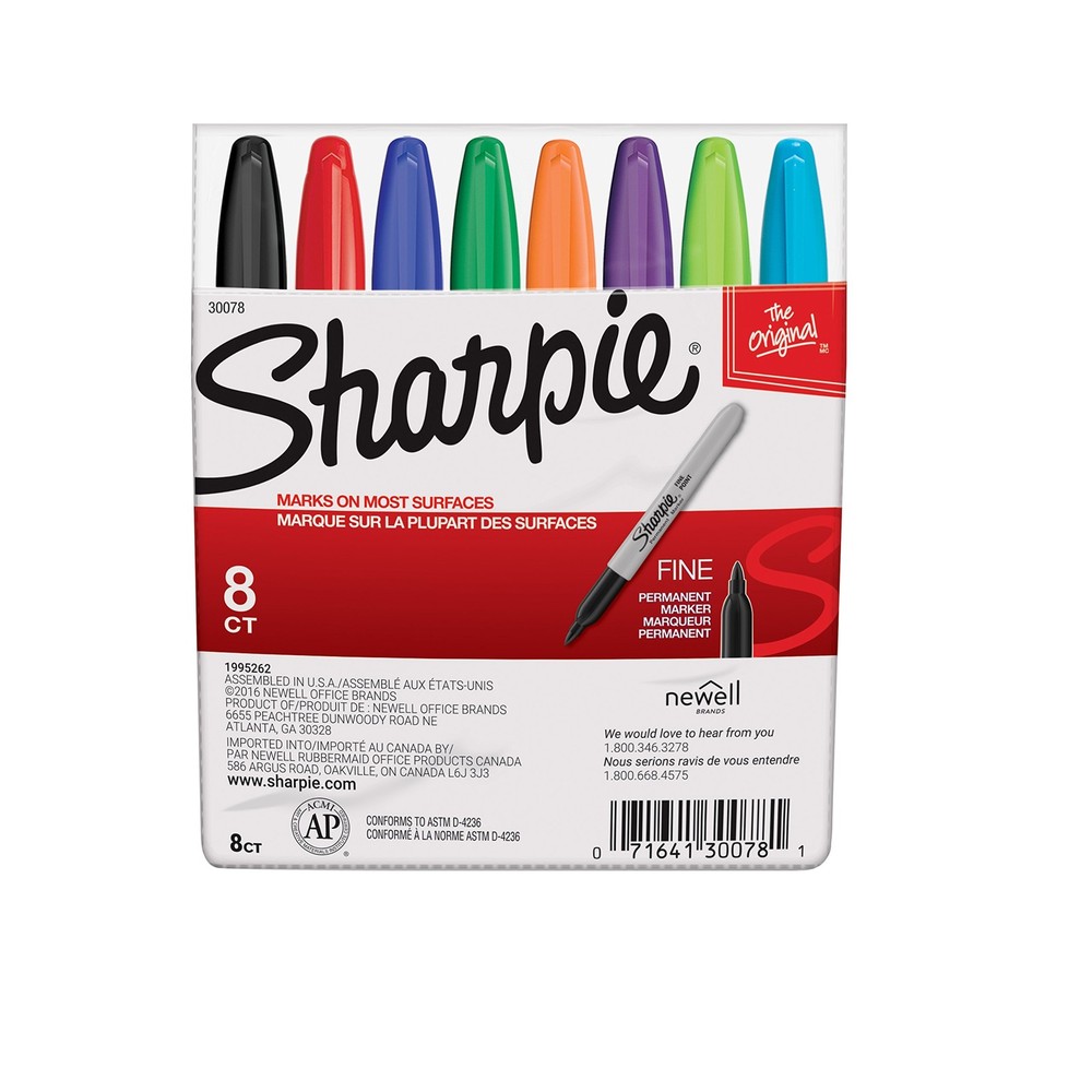 Sharpie Fine Point Permanent Markers Assorted Colors 8 Pack Durable Ink