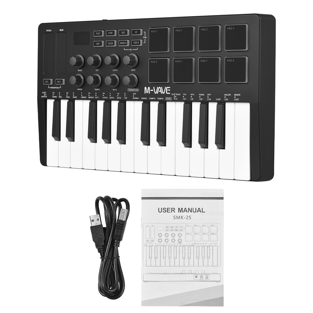 M-VAVE 25-Key USB MIDI Keyboard Controller with 8 Backlit Drum Pads 8 Knobs D9B2