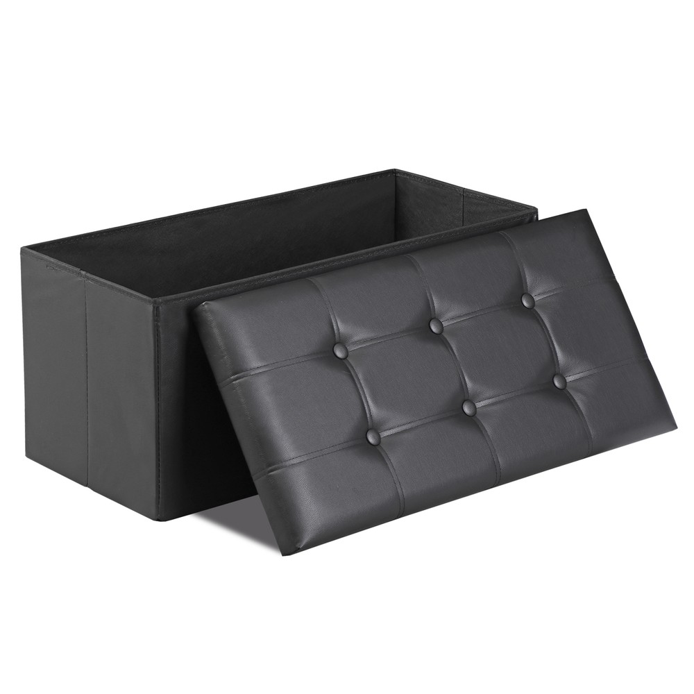 30" Folding Storage Ottoman Footstools MDF Frame Hallway Soft Seat Black