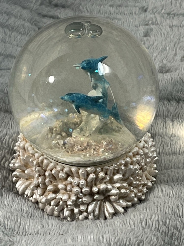 Dolphin Ocean Snow Globe Glitter Water Globe Coral Shell Base Beach Decor