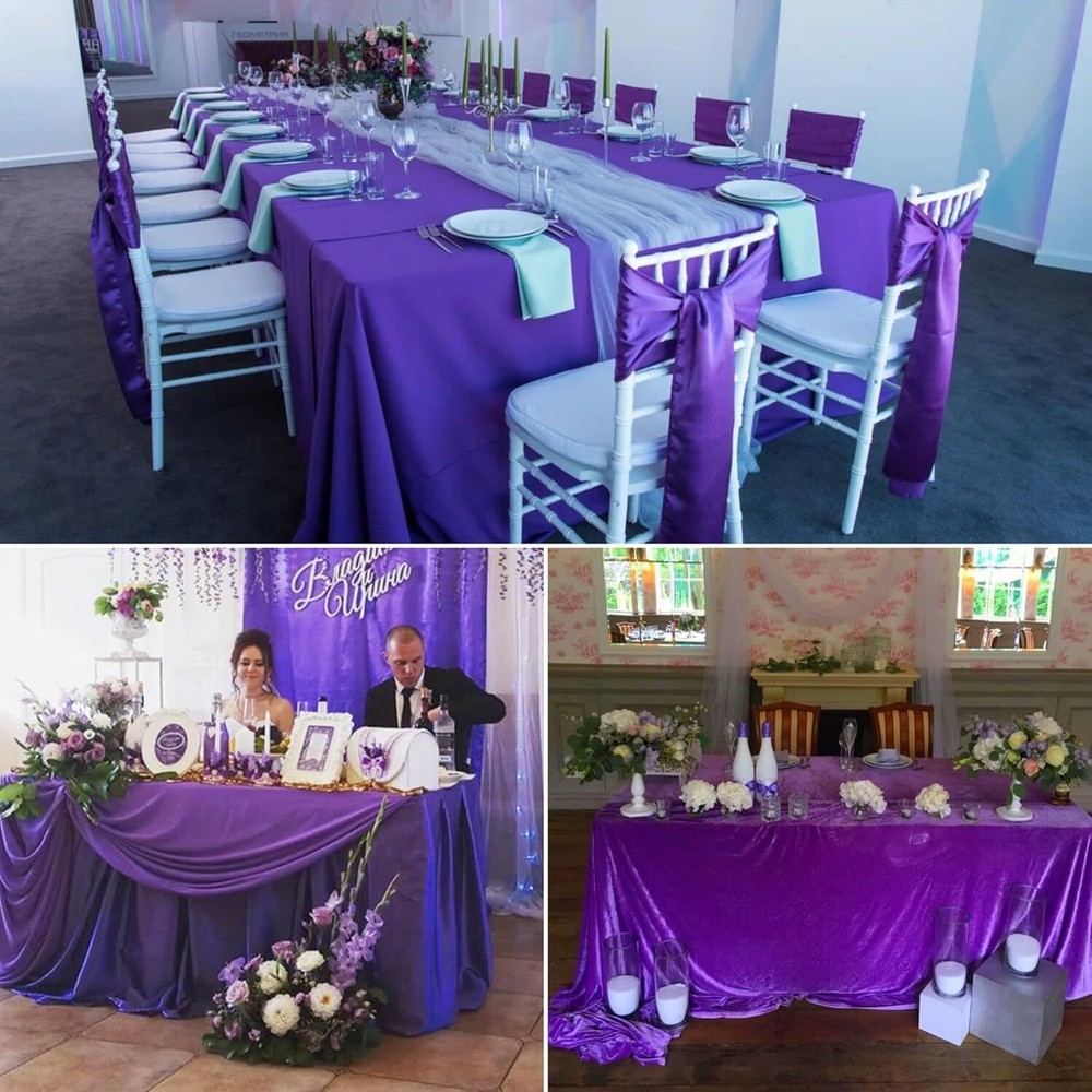 12 Pack Satin Tablecloth Wedding Rectangle Bright 57"x108", Purple