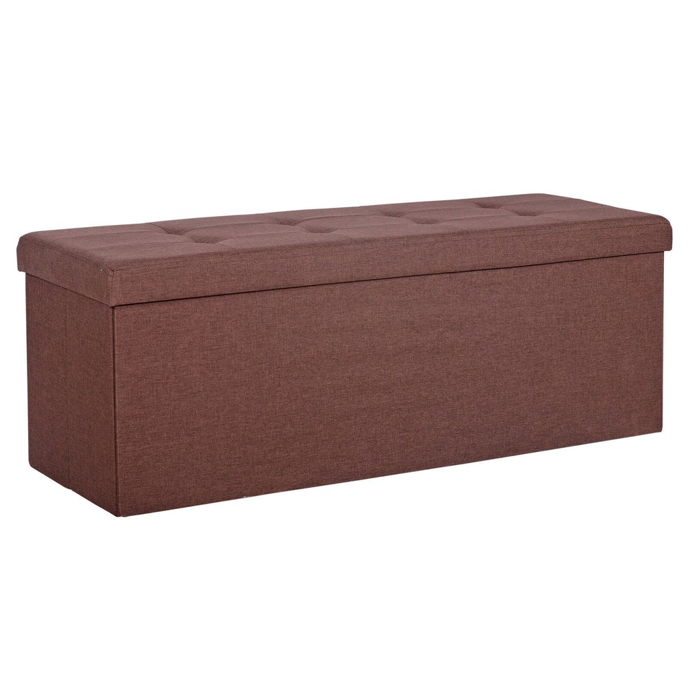 43'' Brown Storage Ottoman Bench Foldable Foot Rest Entryway Stool Rectangular