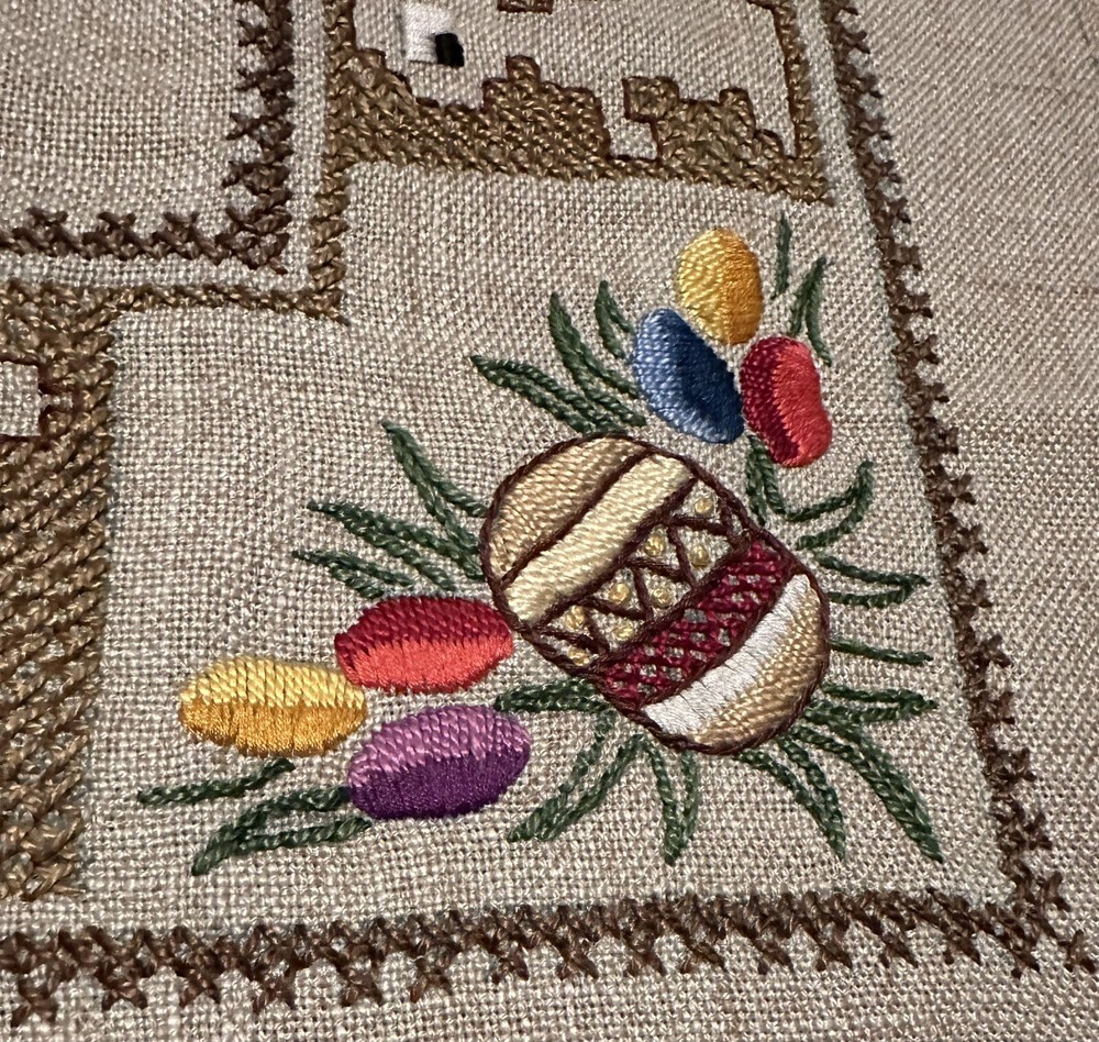 Easter Bunny Spring Embroidered Table Linen 32” X 32” “AS IS”