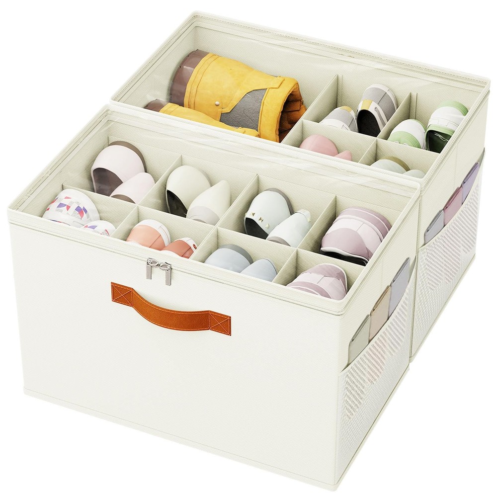 Shoe Organizer for Closet, 2-Pack Foldable Shoe Storage with Adjustable Divid...
