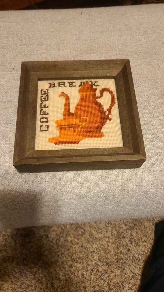 Vintage Cross Stitch Framed Coffee Break